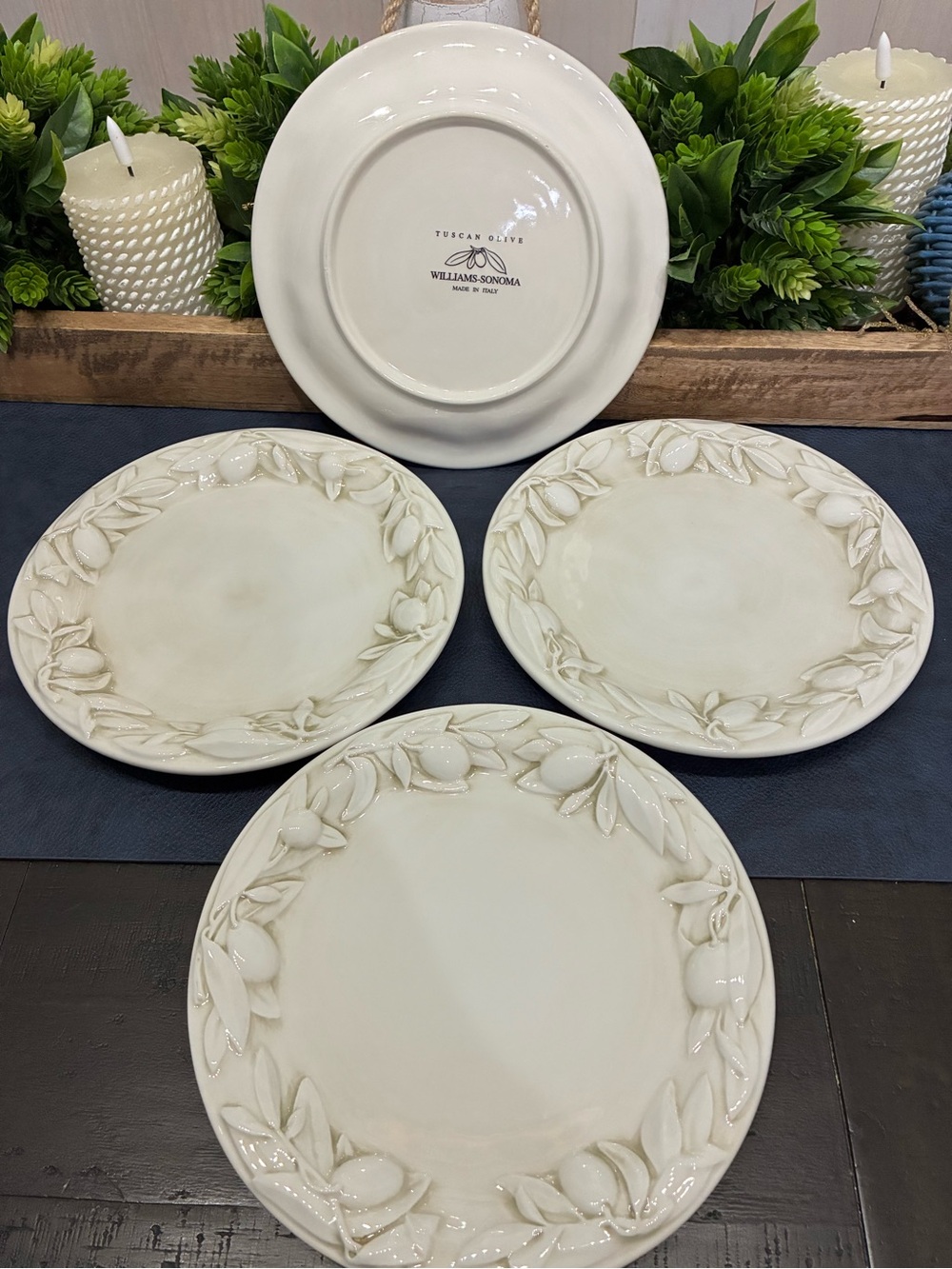 Williams Sonoma Tuscan Olive Cream Ceramic Salad Plates - Set of 4